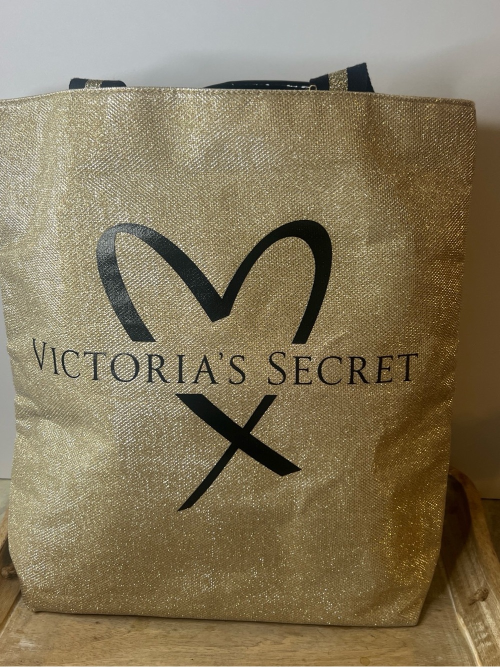 Victoria's Secret Gold Tote with Black Logo Heart